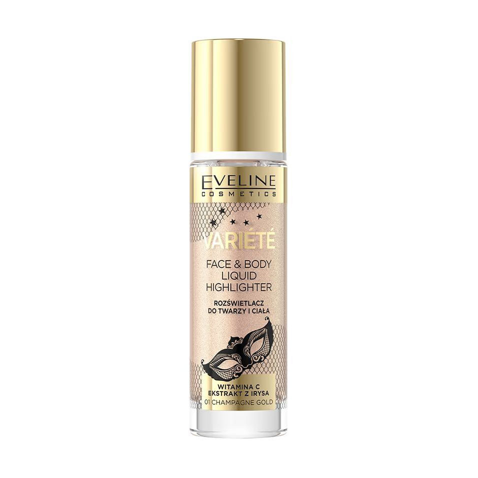 Рідкий хайлайтер для обличчя та тіла Eveline Cosmetics Variete Face &amp; Body Liquid Highlighter 01 Champagne Gold, 30 мл